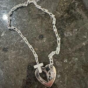 Silver Heart Pendant Necklace with Horsebit Chain